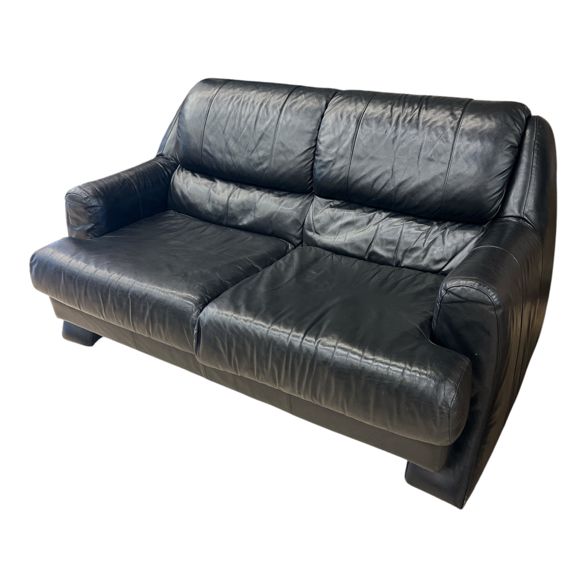 Black Leather 2-Seater Loveseat Sofa
