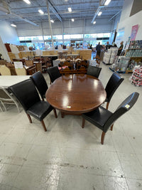 48 in. x 65 in. Wooden Oval Dining Table with 6 Black Leatherette Chairs