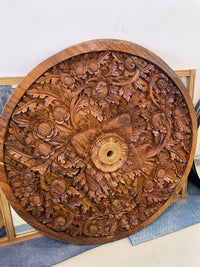 Bali Carved Wood Round Panel. 47 in W x 3 in D