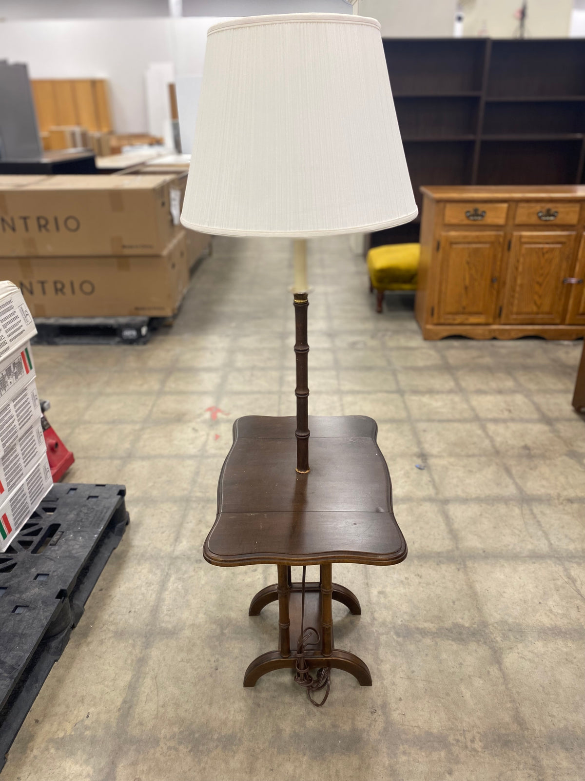 Mid Century Dark Brown Floor Lamp Side Table