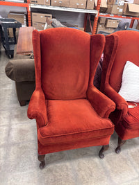 Mid-Century Modern Orange Velvet Wing Chair