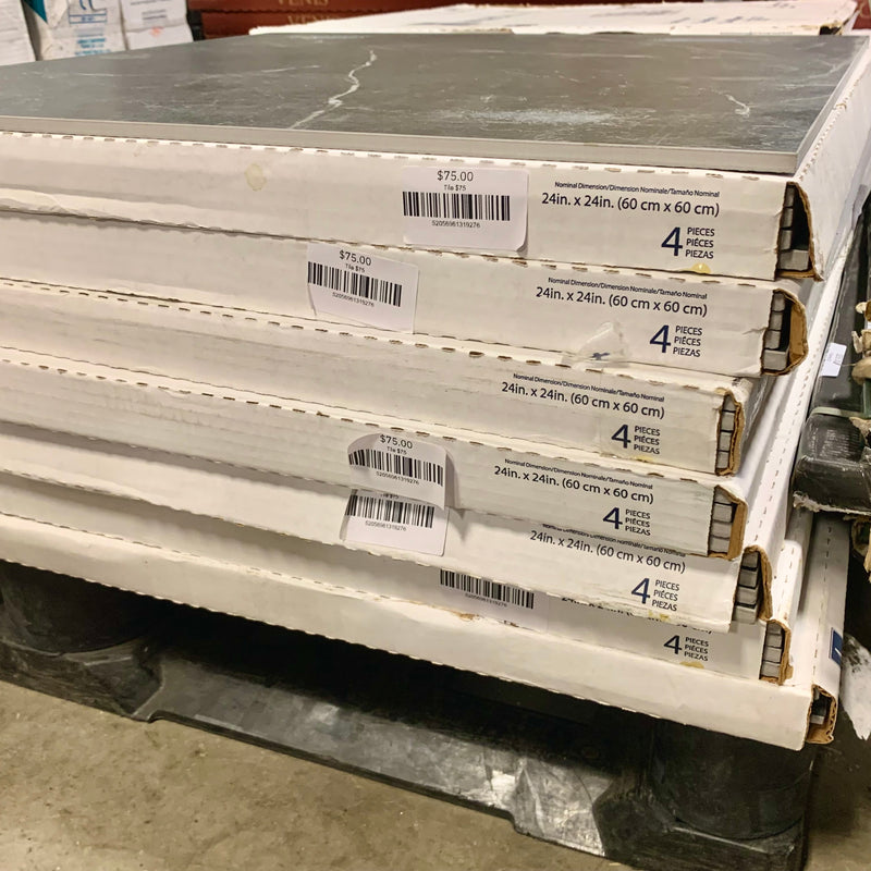 24x24-Inch Black Marble-Look Porcelain Tile – 4pcs per box