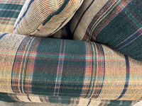 Classic Green and Tan Plaid Upholstered 3-Seater Sofa