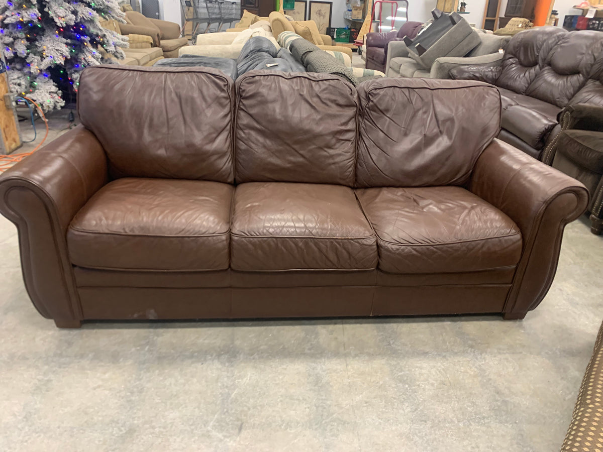 Brown Leather 3-Seater Sofa