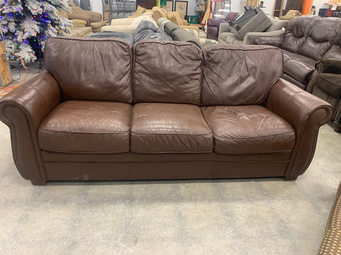 Brown Leather 3-Seater Sofa