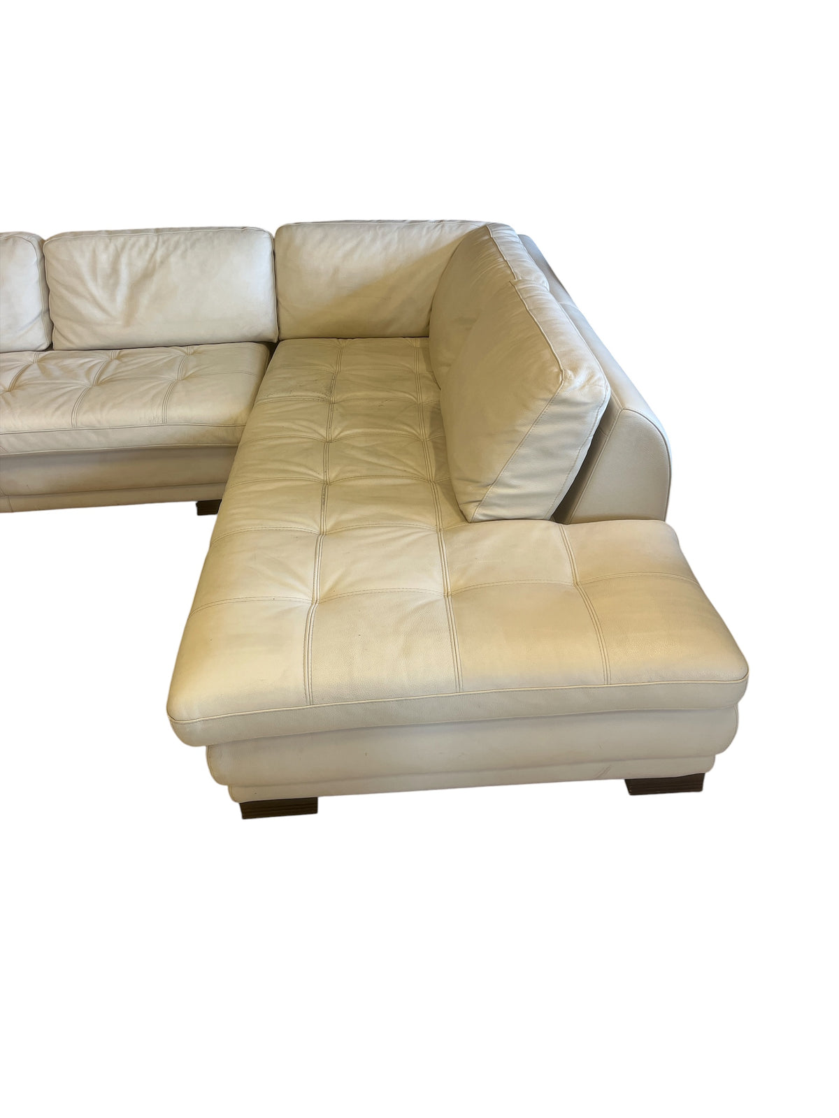 Roche Bobois Cream Leather Sectional Sofa w/ Chaise