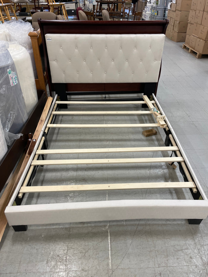 Double Bedframe - Cream Fabric with Button Design