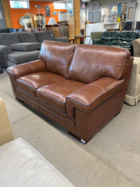 70" Brown Leather Loveseat Sofa