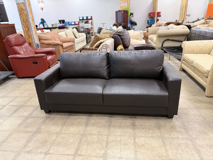 Dark Brown Faux Leather Two Seater Sofa