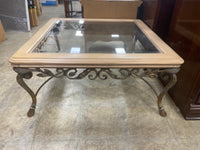 Tan and Glass Large Square Coffee Table