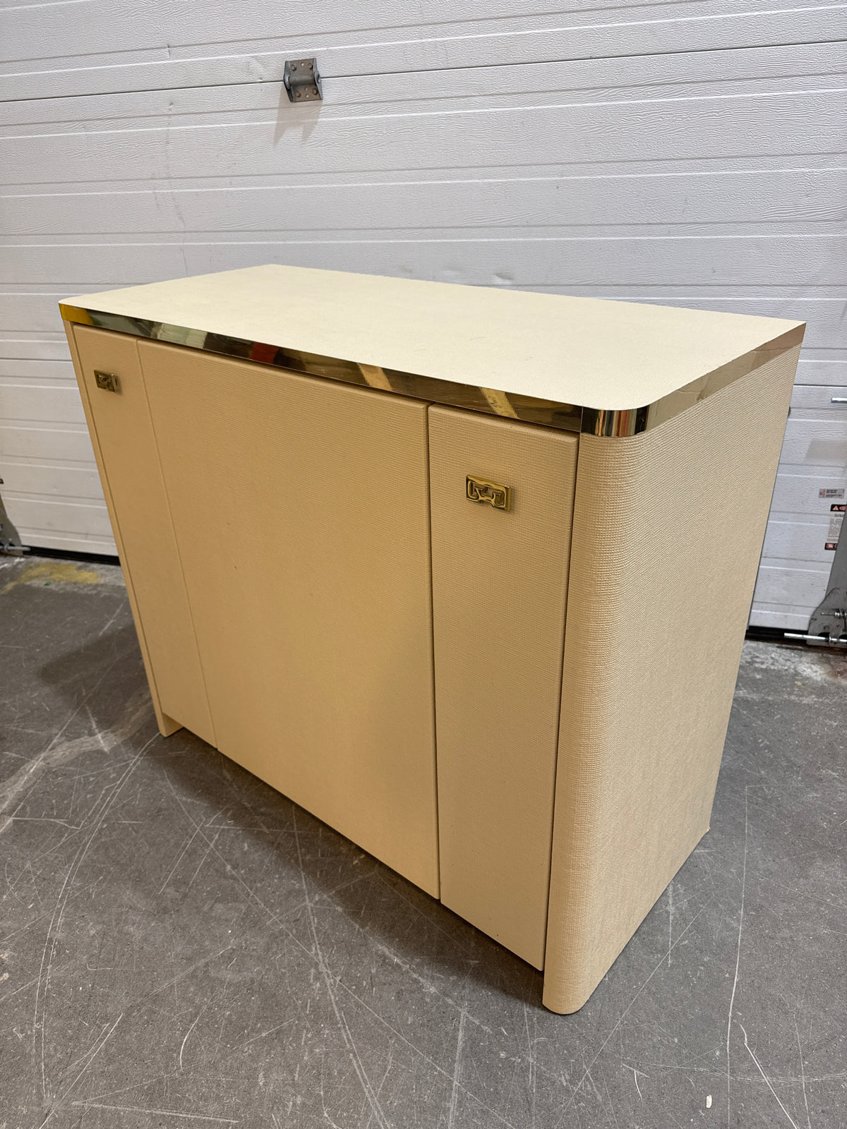 42 in. Wide Vintage Cream-Lacquered And Brass-Trimmed Cabinet