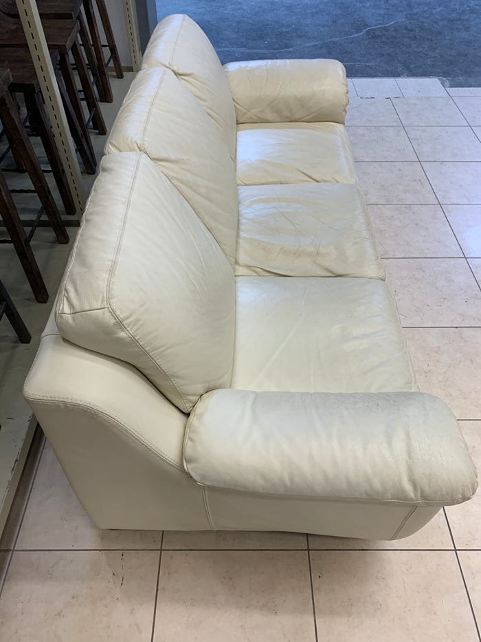 Eggshell White Leather Loveseat