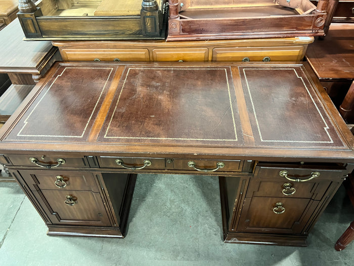 Vintage Dark Brown Double-Pedestal Partners Desk