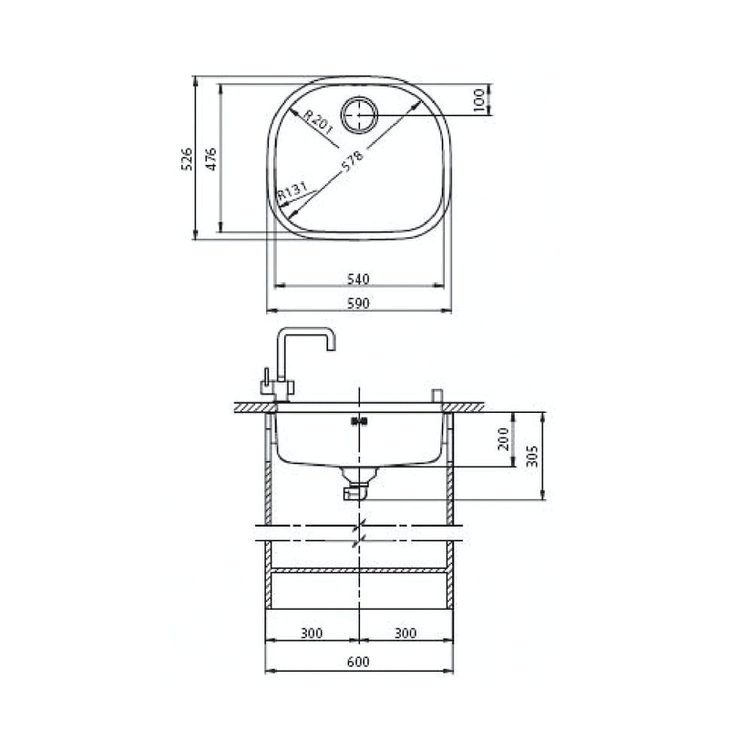 Single Bowl Kitchen Sink - Stainless Steel - 21" L x 23" W x 10" H