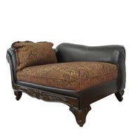 Heritage Chaise Lounge in Brown Fabric with Leather and Carved Wood Finish