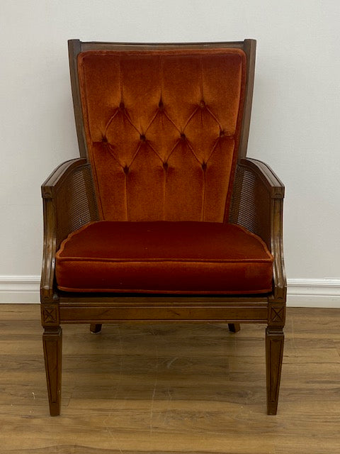 Vintage Tufted Velvet Cane‑Back Armchair