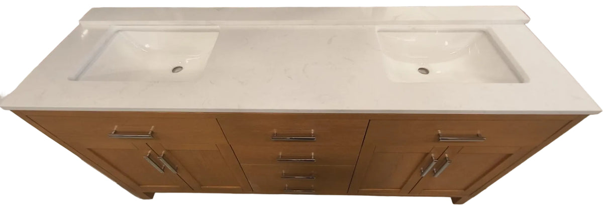 Spa Bathe Kate II 72-in Weathered Oak Double Vanity with White with Grey Specks Engineered Stone Top