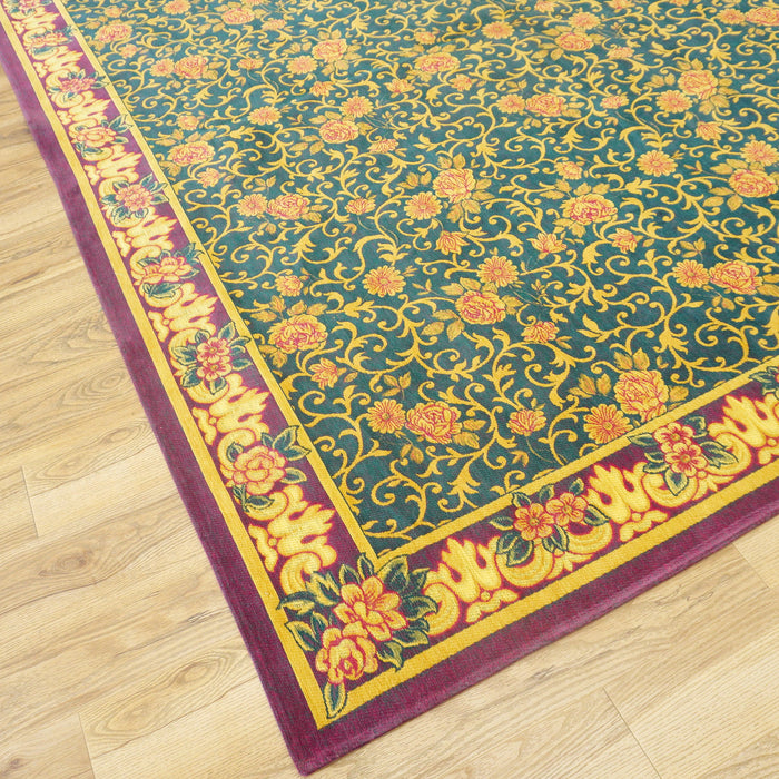 9x12-ft Chenille Floral Rug - Red, Gold, Green