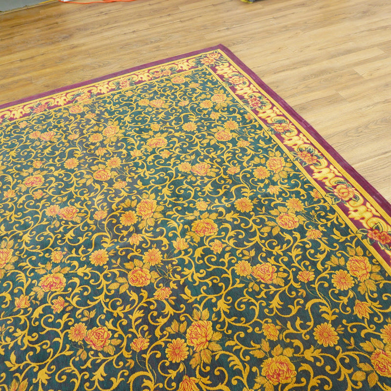 9x12-ft Chenille Floral Rug - Red, Gold, Green