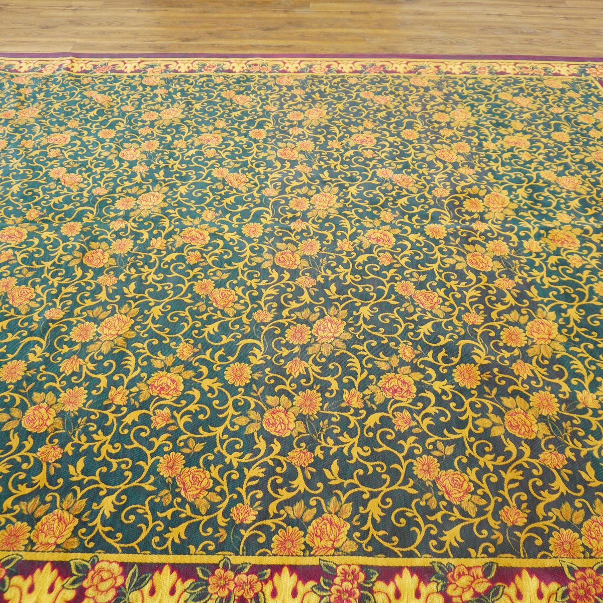 9x12-ft Chenille Floral Rug - Red, Gold, Green