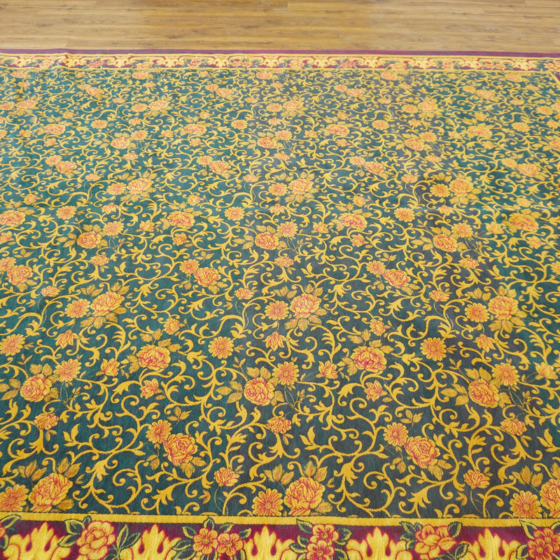 9x12-ft Chenille Floral Rug - Red, Gold, Green