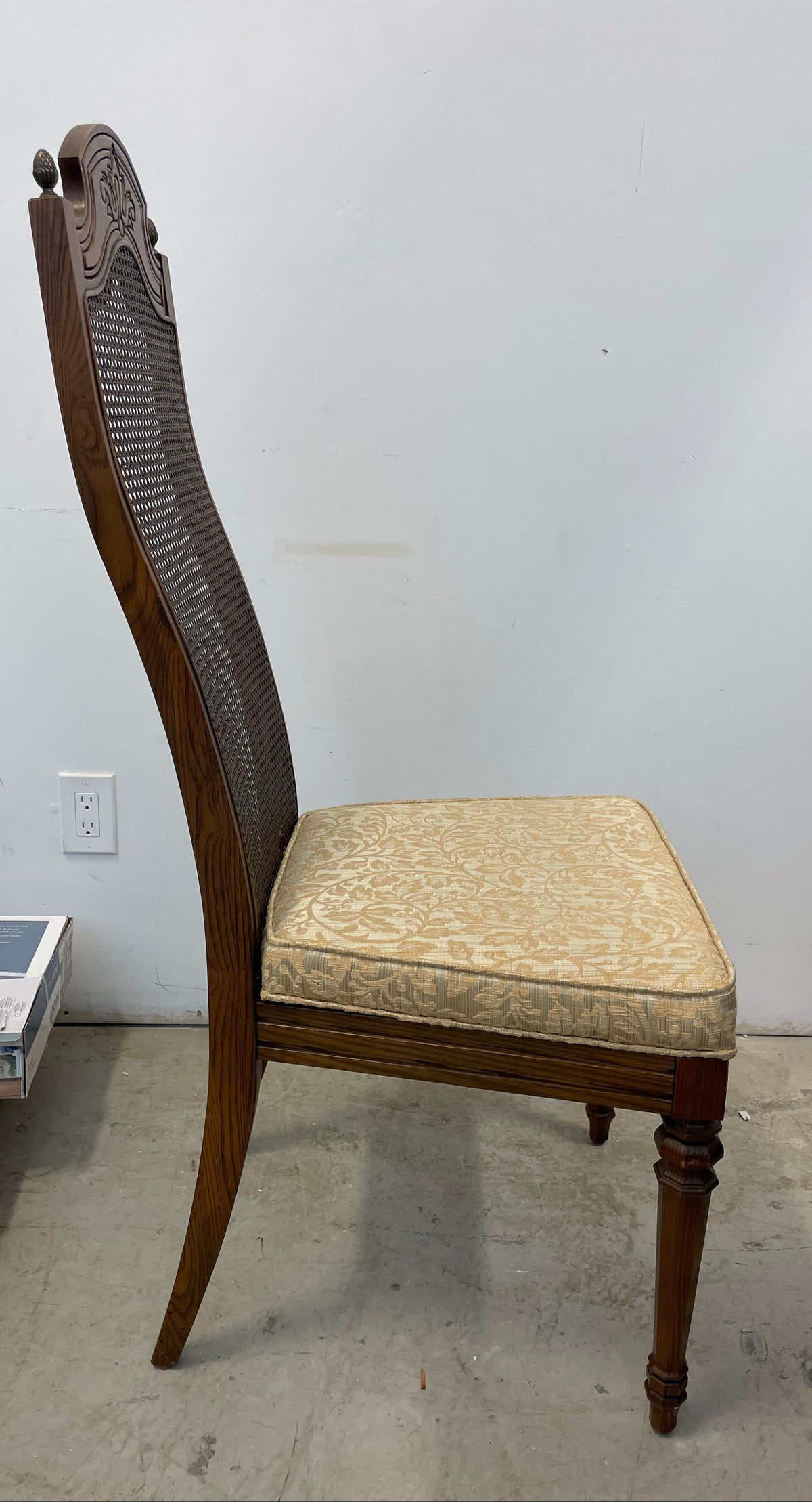 Carved Wooden Dining Chairs with Gold Fabric Seat (set of 5)