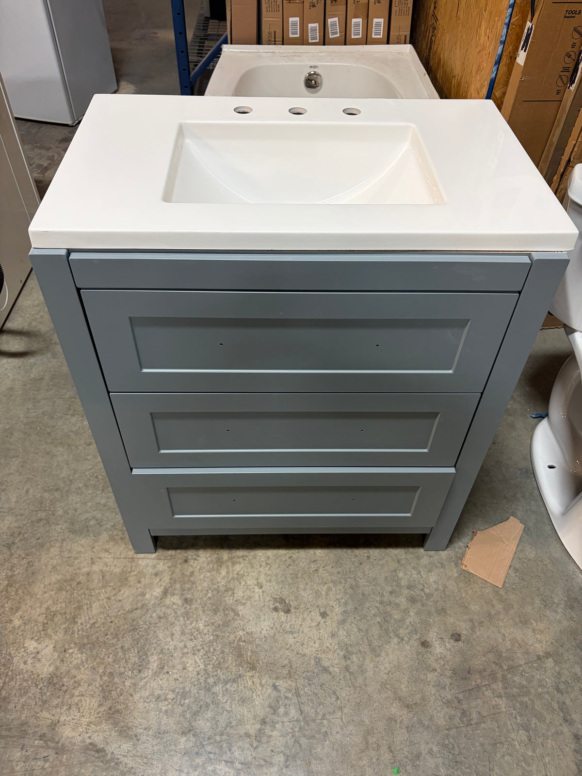 Sandhill 30-inch Bathroom 3-Drawer Vanity in Blue with Cultured Marble Sink Top