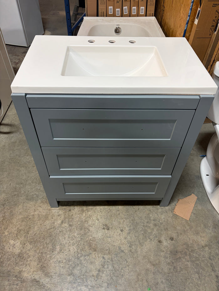 Sandhill 30-inch Bathroom 3-Drawer Vanity in Blue with Cultured Marble Sink Top