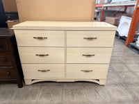 Light Colored Veneer 6 Drawer Dresser with Matching Mirror