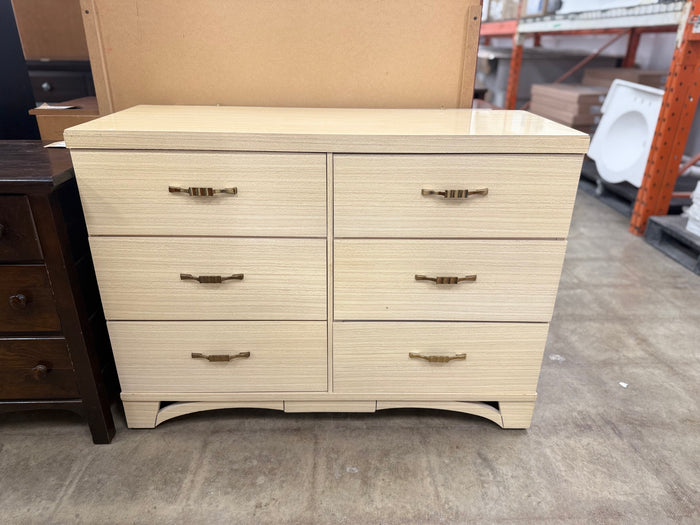 Light Colored Veneer 6 Drawer Dresser with Matching Mirror