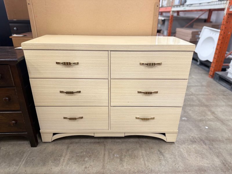 Light Colored Veneer 6 Drawer Dresser with Matching Mirror