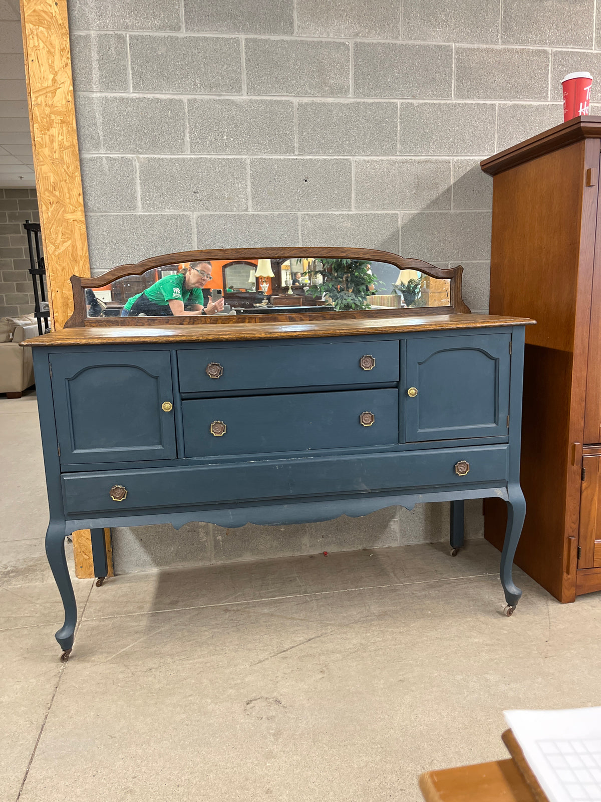 60"W Antique Sideboard with Mirror