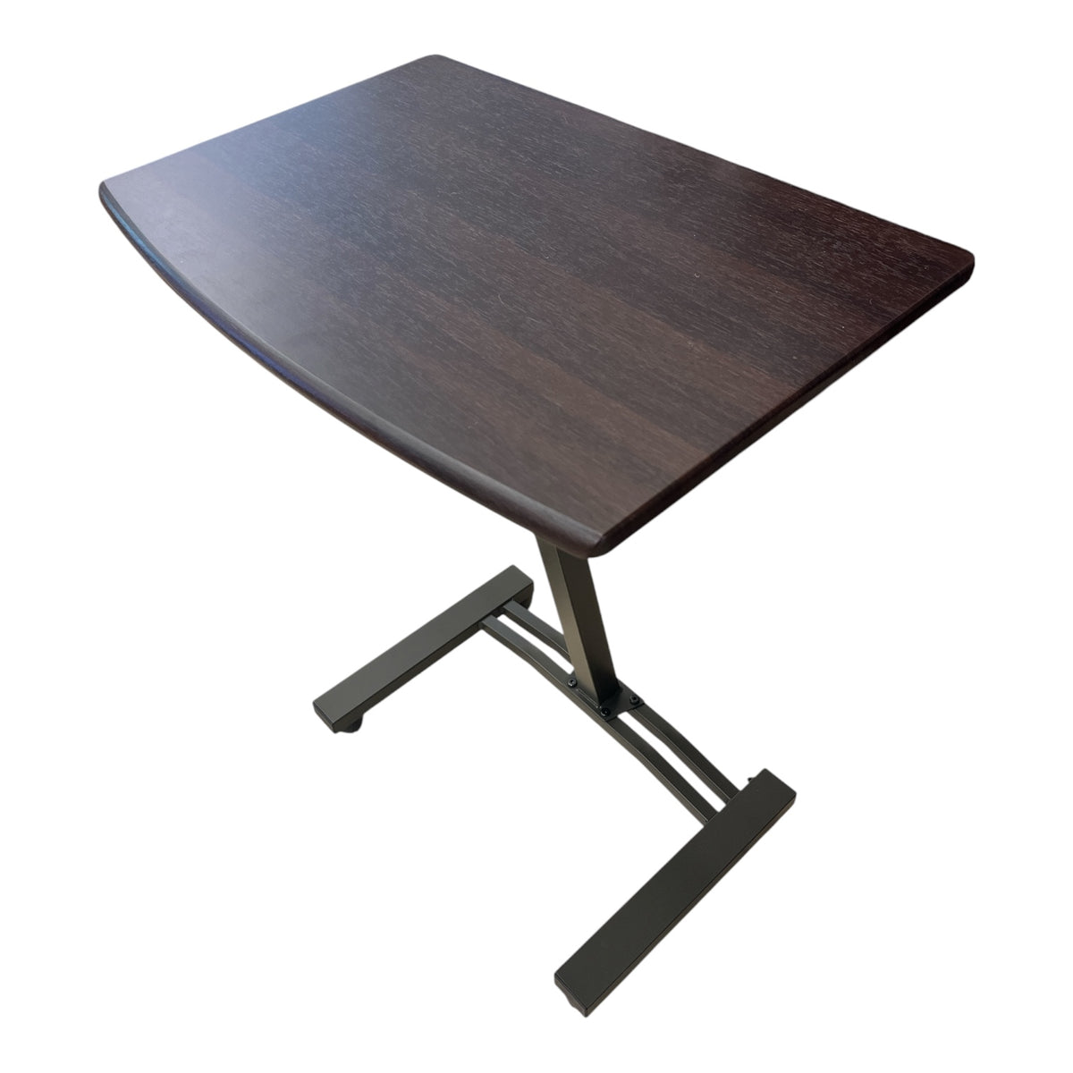 Adjustable Desk with Woodgrain Top and Rolling Base