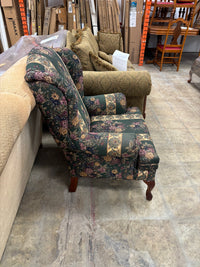 Dark Green Floral Wingback Armchair