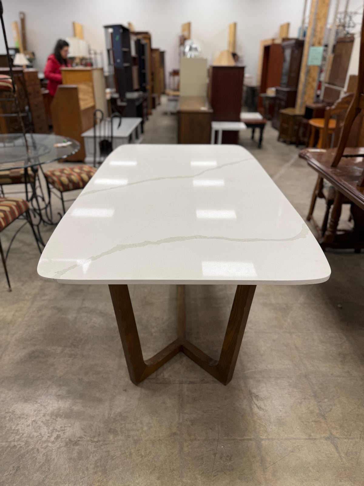 Modern Contemporary White Marble Quartz Top Dining Table