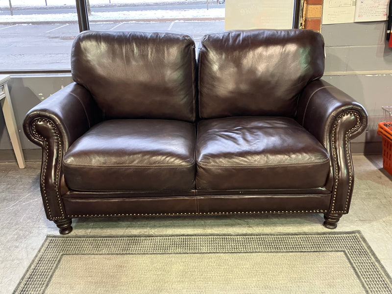 Brown Studded Loveseat