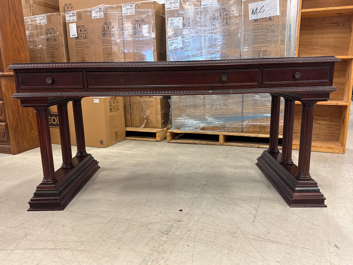 65 In. Wide Traditional Mahogany-Finish Richmond Executive Writing Desk with Glass Top by The Bombay Company