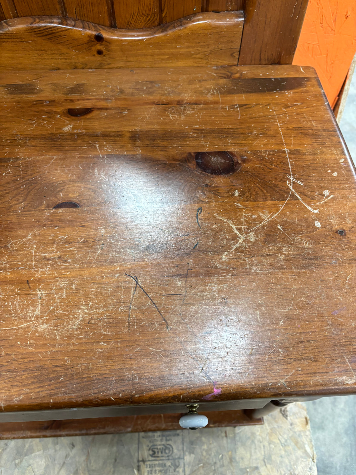 Large Wooden Hall Tree with Oval Mirror