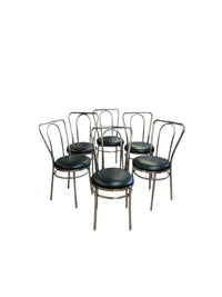 Set of 6 Chrome Chairs with Black Upholstered Seats