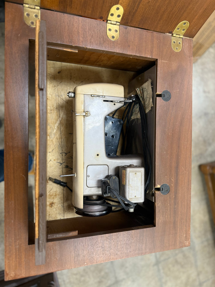 Small Rectangular Wooden Table w/ Sewing Machine
