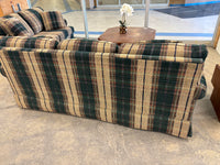Classic Green and Tan Plaid Upholstered 3-Seater Sofa