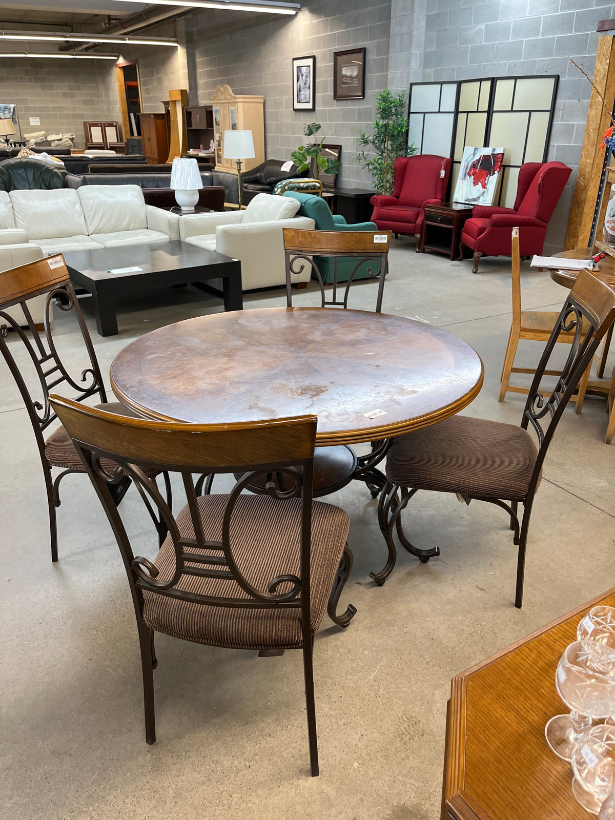 46"W Wood and Metal Dining Set