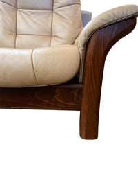 Beige Leather Reclining Sofa With Wood Frame