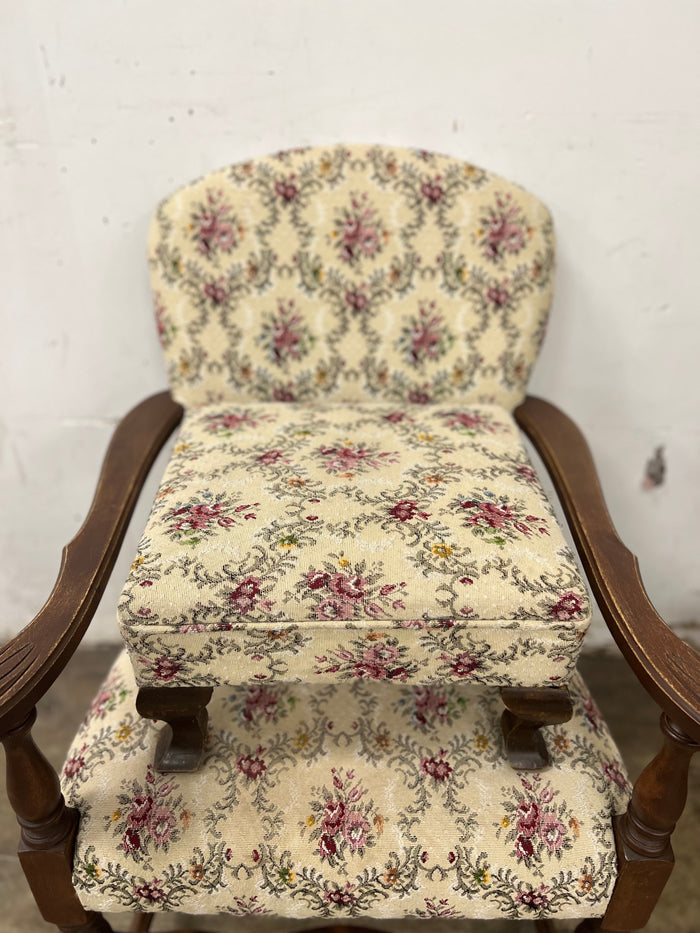 Vintage Floral Fabric Wood Armchair