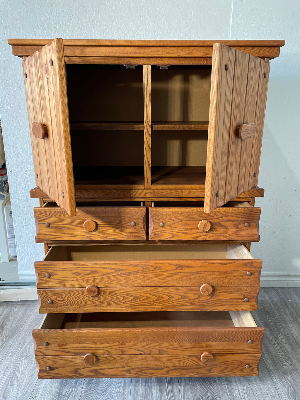 Vintage Two-door Cabinet and Four-drawer Ash Chest in Brown