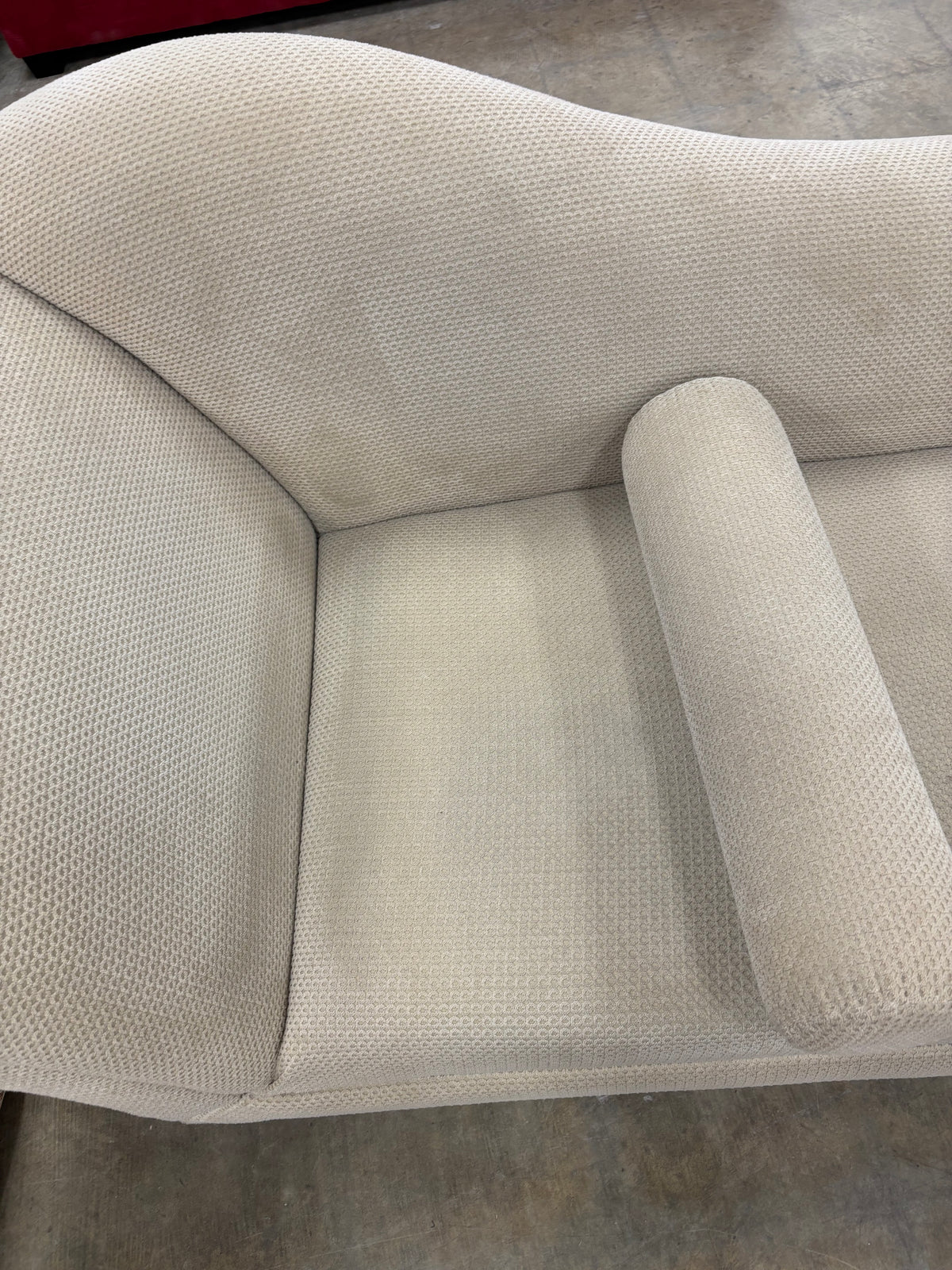 Cream Chaise Lounge Sofa with Cylindrical Bolster Pillow