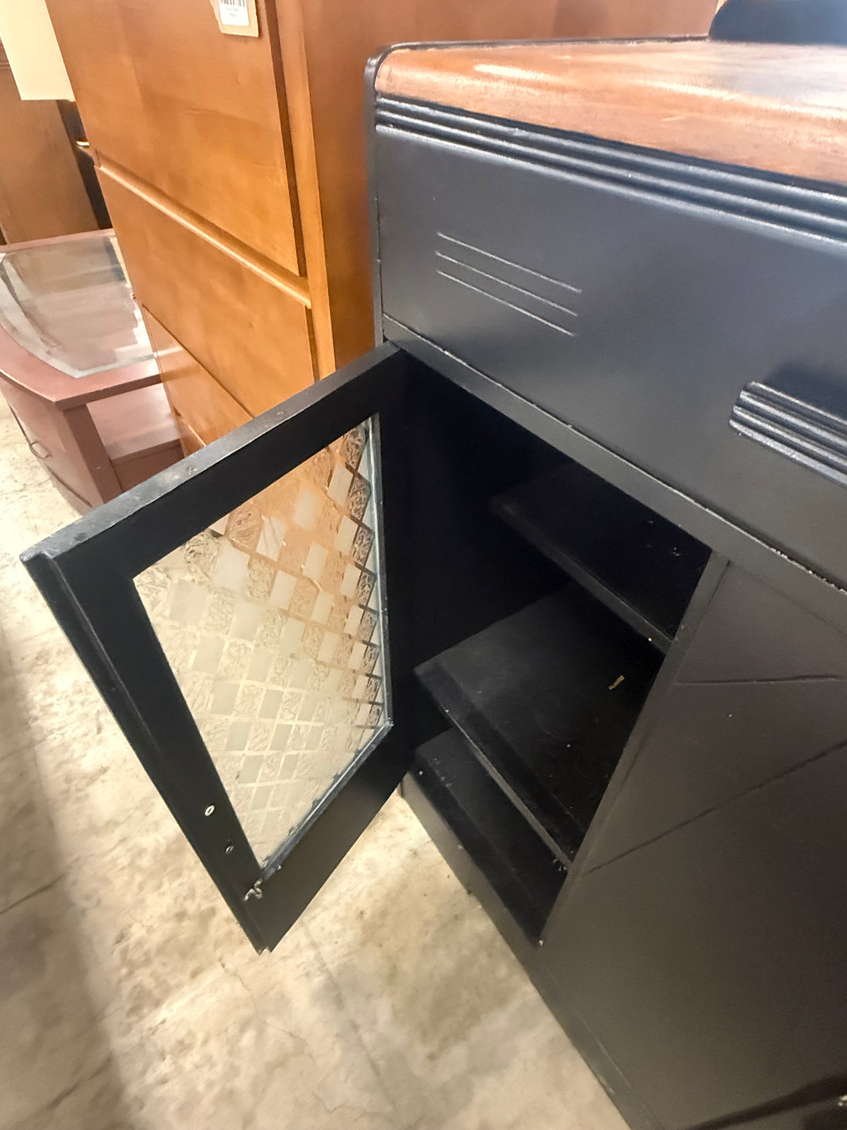Black Wooden Sideboard with Wood Top