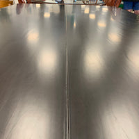 120-Inch W Summit Dining Table – Textured Dark Wood with Sculptural Base