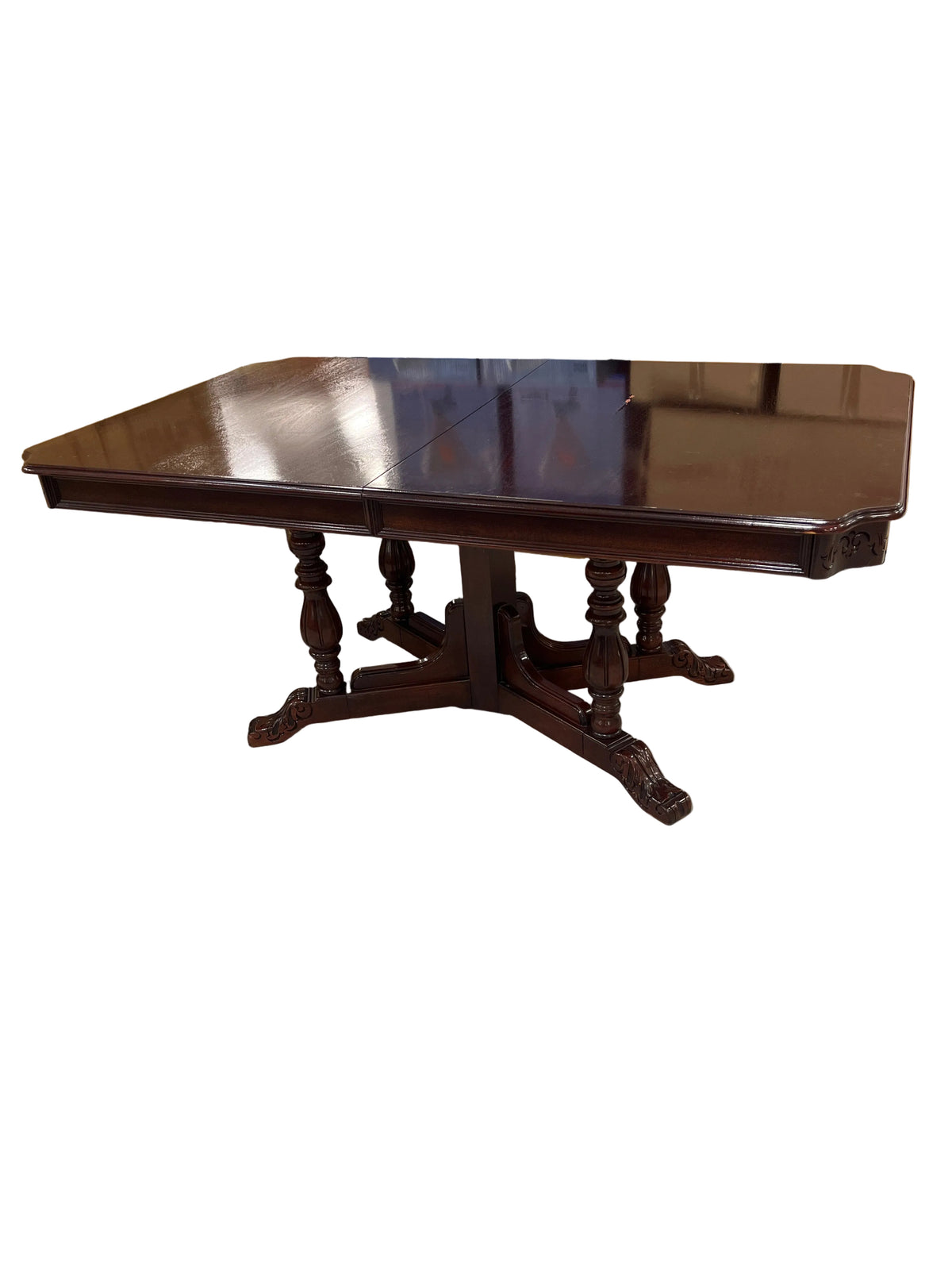 Dark Brown Wooden Extendable Dining Table with Pedestal Base