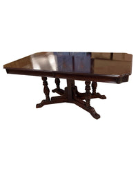 Dark Brown Wooden Extendable Dining Table with Pedestal Base